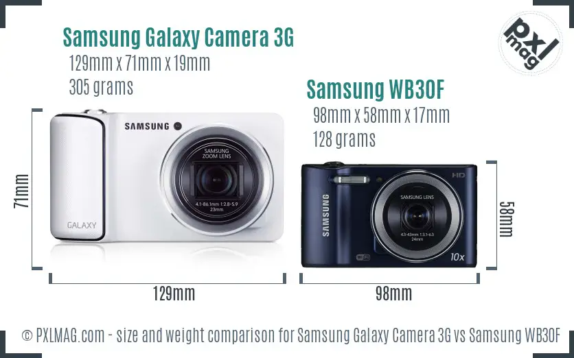 Samsung Galaxy Camera 3G vs Samsung WB30F size comparison
