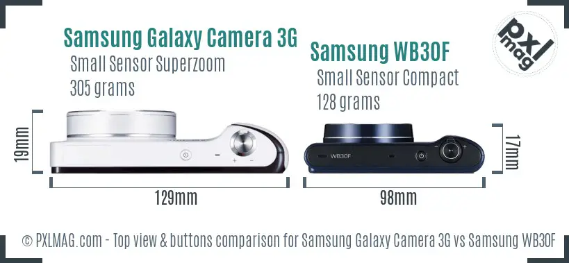 Samsung Galaxy Camera 3G vs Samsung WB30F top view buttons comparison