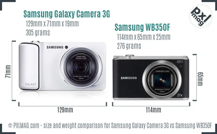 Samsung Galaxy Camera 3G vs Samsung WB350F size comparison