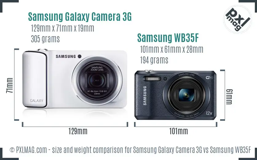 Samsung Galaxy Camera 3G vs Samsung WB35F size comparison