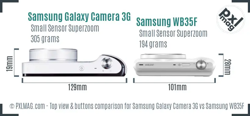Samsung Galaxy Camera 3G vs Samsung WB35F top view buttons comparison