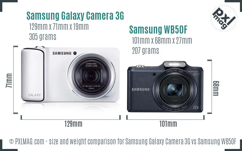 Samsung Galaxy Camera 3G vs Samsung WB50F size comparison