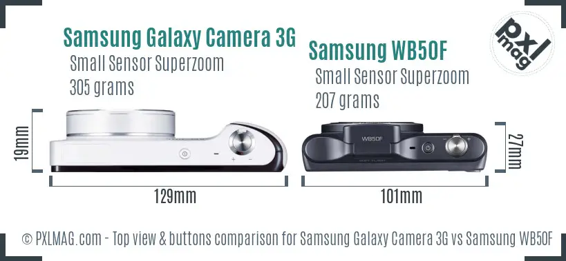 Samsung Galaxy Camera 3G vs Samsung WB50F top view buttons comparison