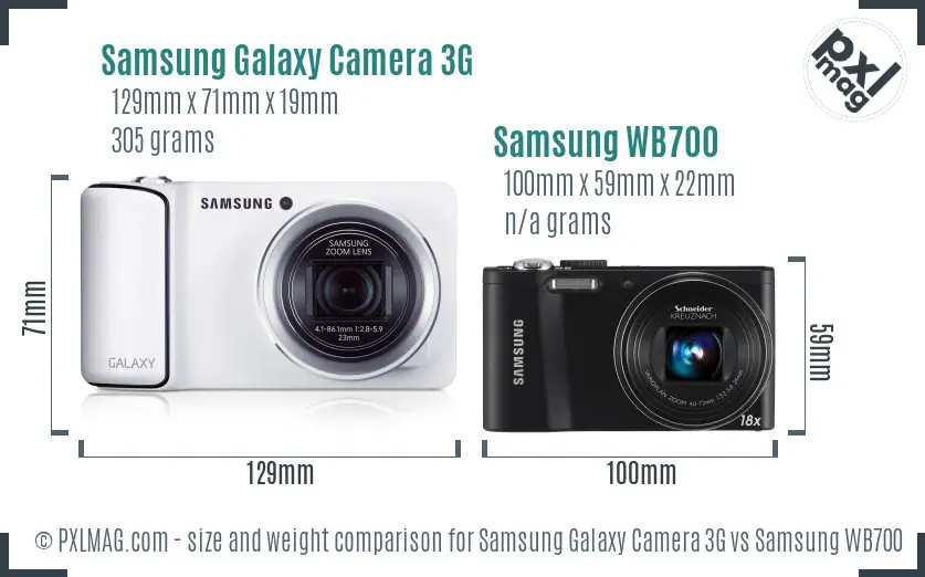 Samsung Galaxy Camera 3G vs Samsung WB700 size comparison