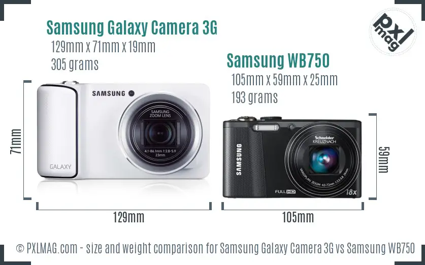 Samsung Galaxy Camera 3G vs Samsung WB750 size comparison