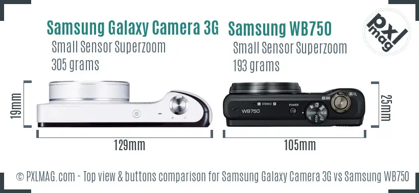 Samsung Galaxy Camera 3G vs Samsung WB750 top view buttons comparison