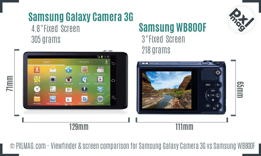 Samsung Galaxy Camera 3G vs Samsung WB800F Screen and Viewfinder comparison