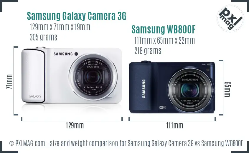 Samsung Galaxy Camera 3G vs Samsung WB800F size comparison