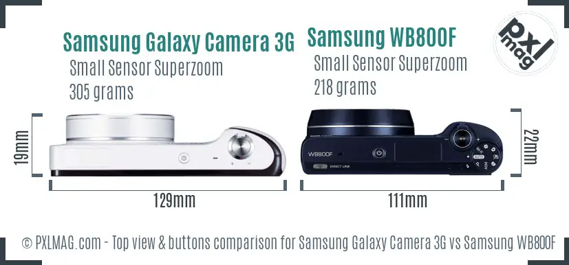 Samsung Galaxy Camera 3G vs Samsung WB800F top view buttons comparison