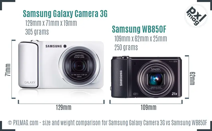 Samsung Galaxy Camera 3G vs Samsung WB850F size comparison