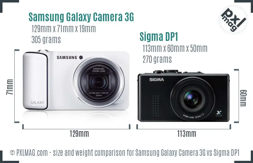 Samsung Galaxy Camera 3G vs Sigma DP1 size comparison