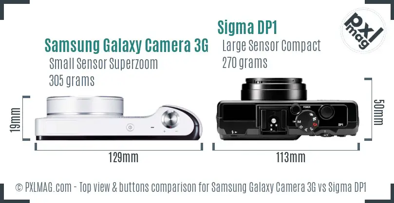 Samsung Galaxy Camera 3G vs Sigma DP1 top view buttons comparison