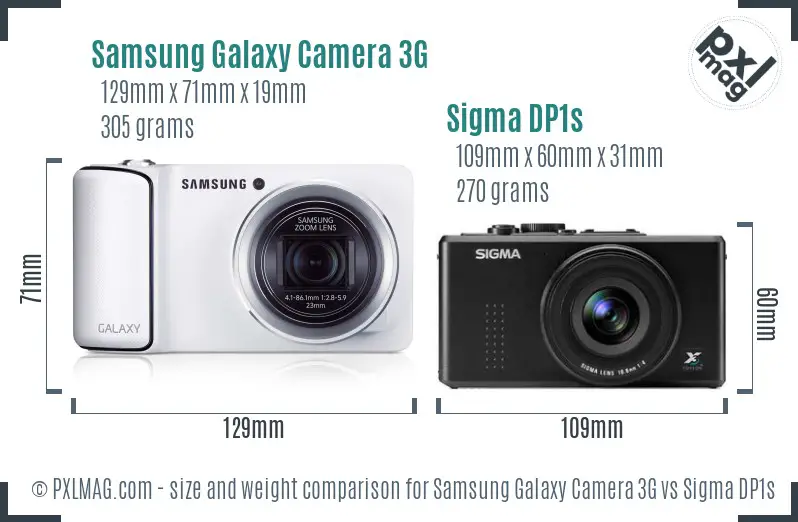 Samsung Galaxy Camera 3G vs Sigma DP1s size comparison