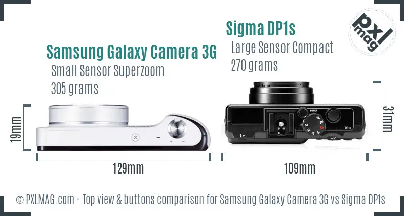 Samsung Galaxy Camera 3G vs Sigma DP1s top view buttons comparison