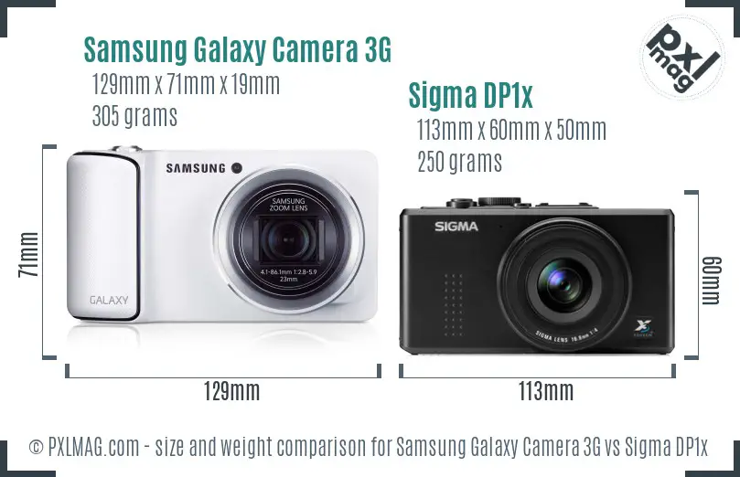 Samsung Galaxy Camera 3G vs Sigma DP1x size comparison