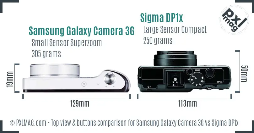 Samsung Galaxy Camera 3G vs Sigma DP1x top view buttons comparison