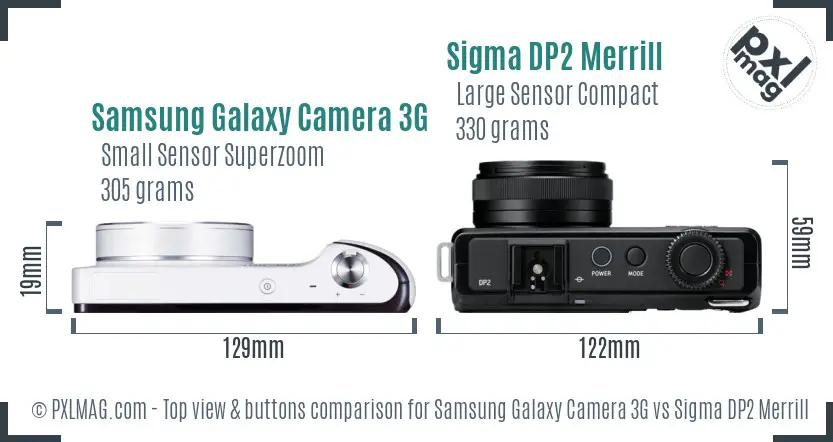 Samsung Galaxy Camera 3G vs Sigma DP2 Merrill top view buttons comparison