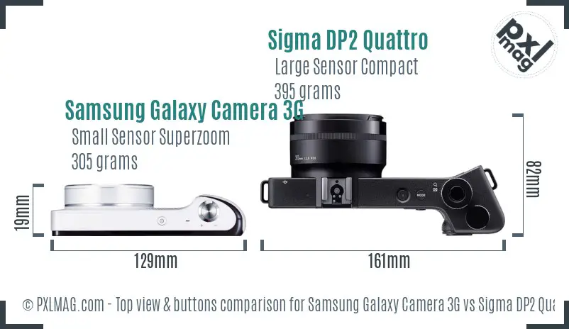 Samsung Galaxy Camera 3G vs Sigma DP2 Quattro top view buttons comparison