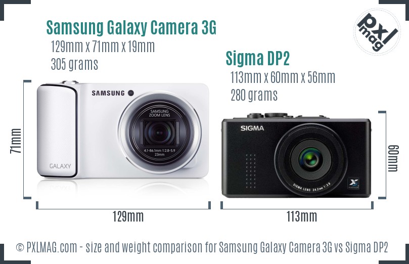 Samsung Galaxy Camera 3G vs Sigma DP2 size comparison