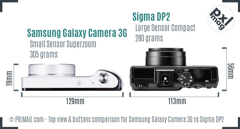 Samsung Galaxy Camera 3G vs Sigma DP2 top view buttons comparison