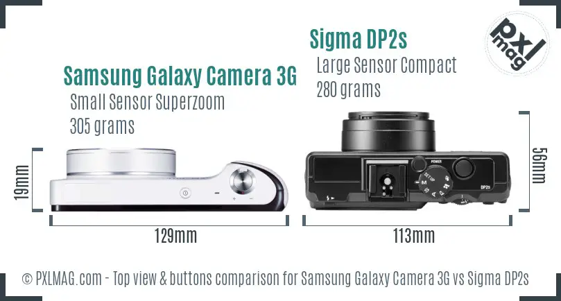 Samsung Galaxy Camera 3G vs Sigma DP2s top view buttons comparison