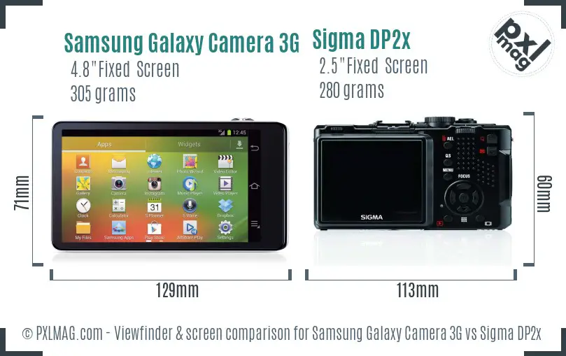 Samsung Galaxy Camera 3G vs Sigma DP2x Screen and Viewfinder comparison
