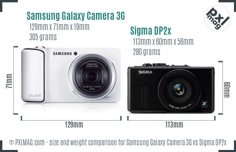 Samsung Galaxy Camera 3G vs Sigma DP2x size comparison