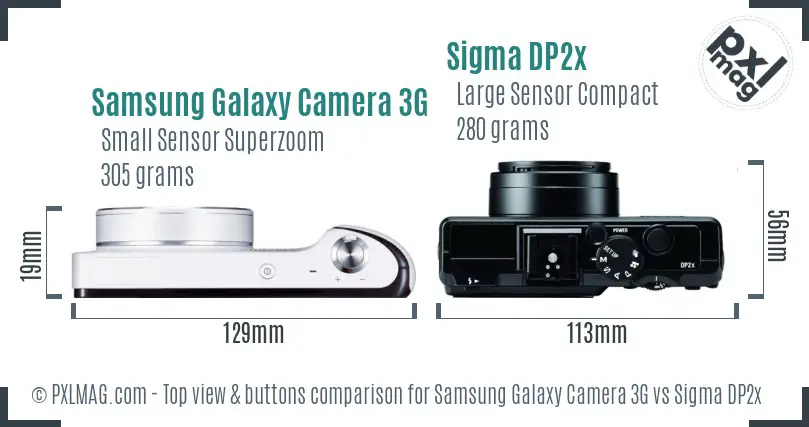 Samsung Galaxy Camera 3G vs Sigma DP2x top view buttons comparison