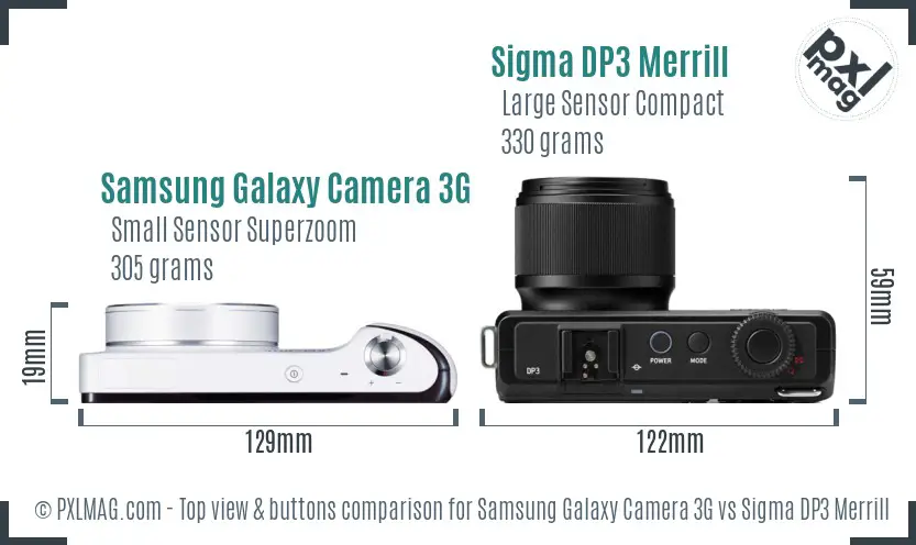 Samsung Galaxy Camera 3G vs Sigma DP3 Merrill top view buttons comparison