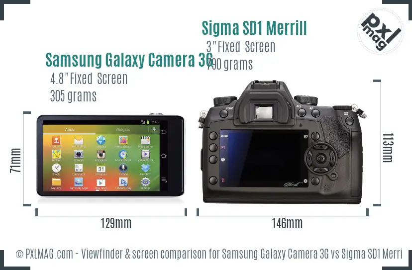 Samsung Galaxy Camera 3G vs Sigma SD1 Merrill Screen and Viewfinder comparison