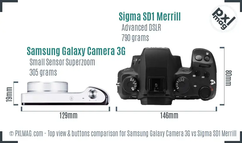 Samsung Galaxy Camera 3G vs Sigma SD1 Merrill top view buttons comparison