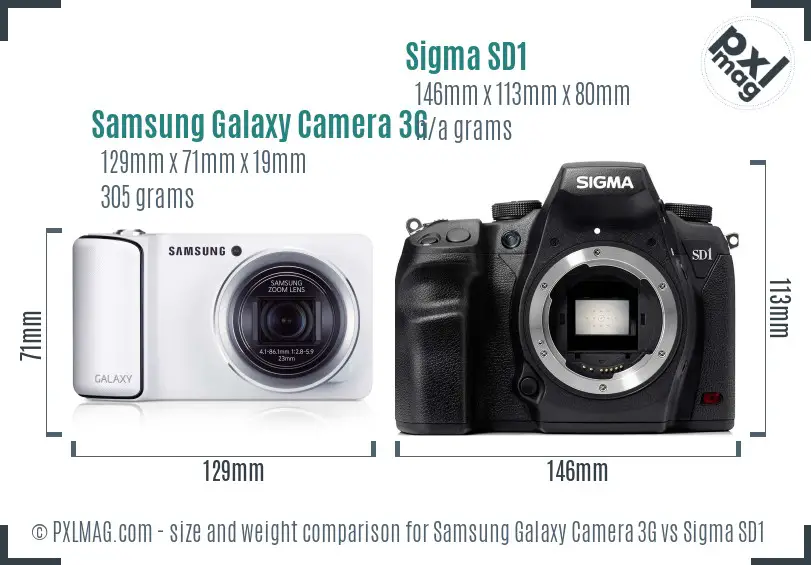 Samsung Galaxy Camera 3G vs Sigma SD1 size comparison
