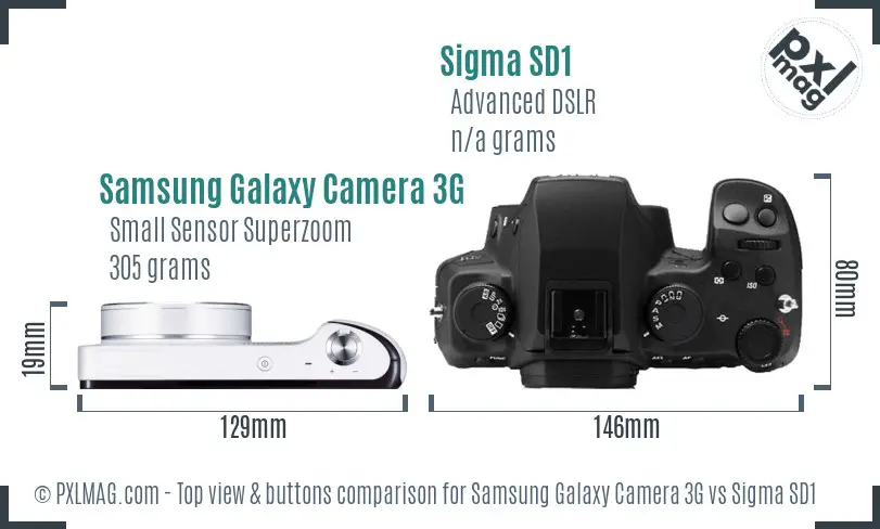 Samsung Galaxy Camera 3G vs Sigma SD1 top view buttons comparison