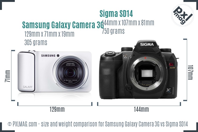 Samsung Galaxy Camera 3G vs Sigma SD14 size comparison