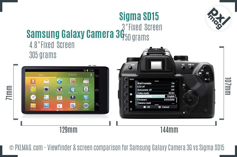 Samsung Galaxy Camera 3G vs Sigma SD15 Screen and Viewfinder comparison