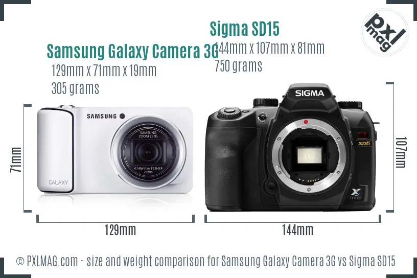 Samsung Galaxy Camera 3G vs Sigma SD15 size comparison