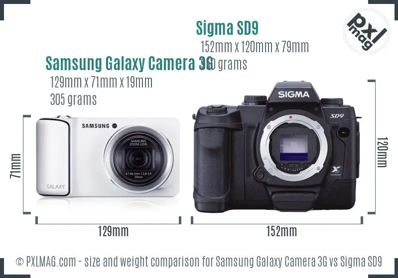 Samsung Galaxy Camera 3G vs Sigma SD9 size comparison