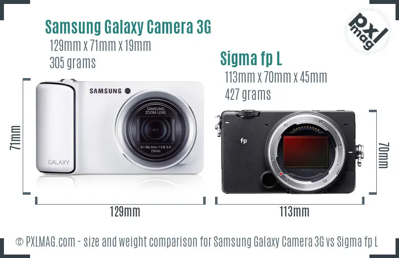 Samsung Galaxy Camera 3G vs Sigma fp L size comparison