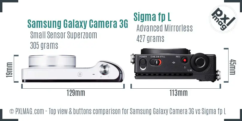 Samsung Galaxy Camera 3G vs Sigma fp L top view buttons comparison