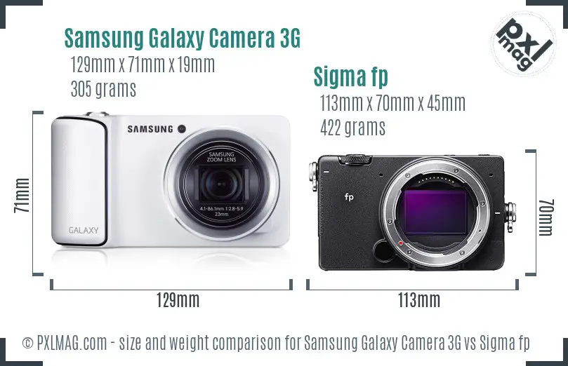 Samsung Galaxy Camera 3G vs Sigma fp size comparison