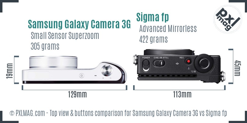 Samsung Galaxy Camera 3G vs Sigma fp top view buttons comparison