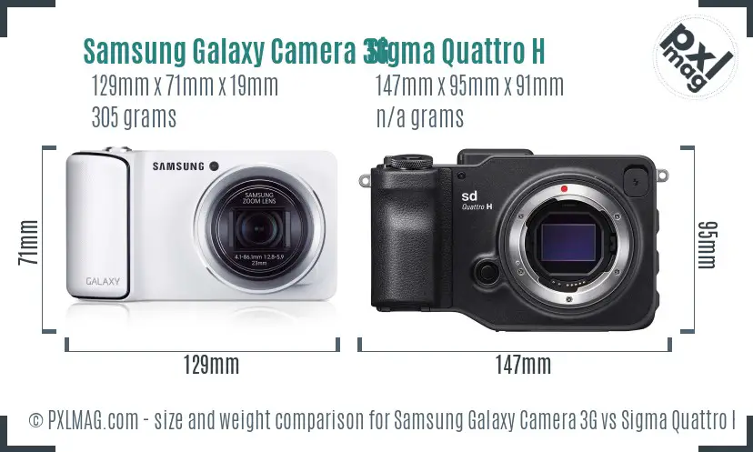 Samsung Galaxy Camera 3G vs Sigma Quattro H size comparison