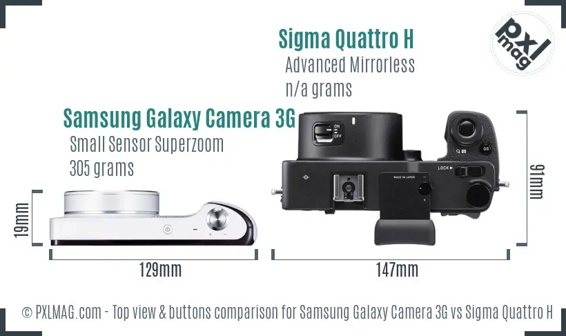 Samsung Galaxy Camera 3G vs Sigma Quattro H top view buttons comparison