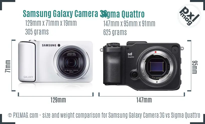 Samsung Galaxy Camera 3G vs Sigma Quattro size comparison