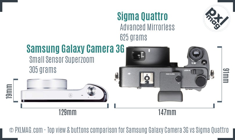Samsung Galaxy Camera 3G vs Sigma Quattro top view buttons comparison
