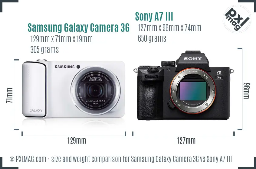 Samsung Galaxy Camera 3G vs Sony A7 III size comparison