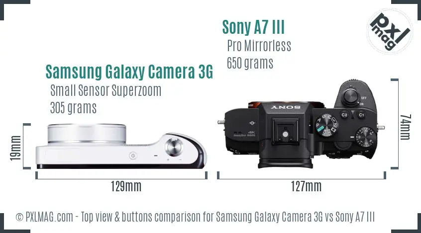 Samsung Galaxy Camera 3G vs Sony A7 III top view buttons comparison