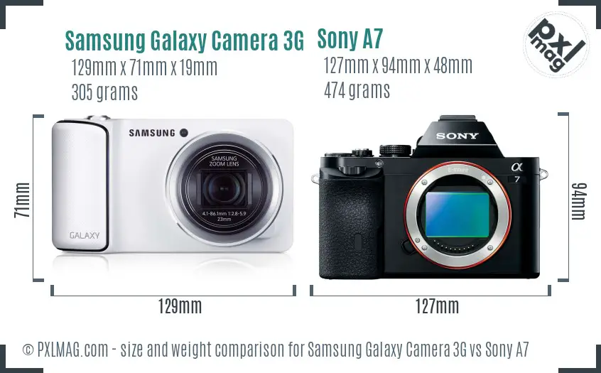 Samsung Galaxy Camera 3G vs Sony A7 size comparison