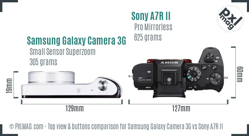 Samsung Galaxy Camera 3G vs Sony A7R II top view buttons comparison