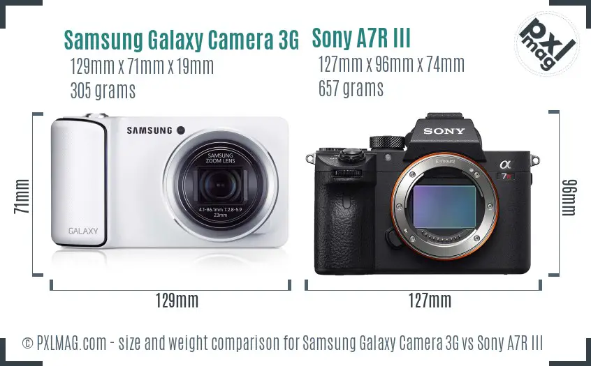 Samsung Galaxy Camera 3G vs Sony A7R III size comparison